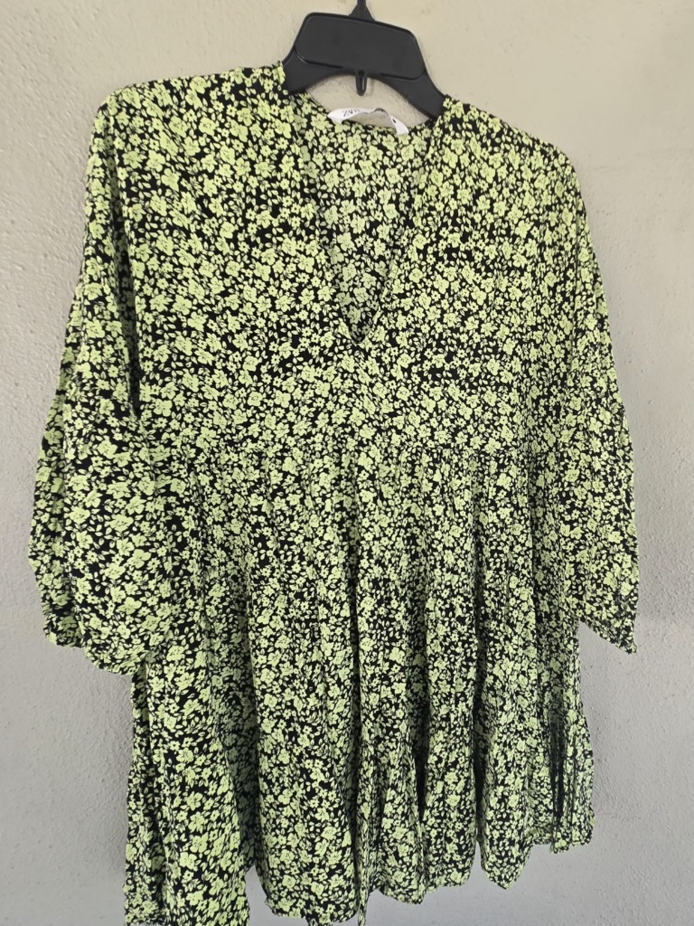 Zara Black and Lime Green Floral Mini Dress